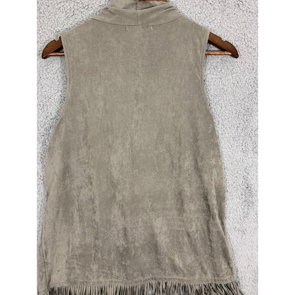 Large (L) Pink Rose Gray Faux Suede Microfiber Fringe Kimono Cardigan Vest - Picture 12 of 16